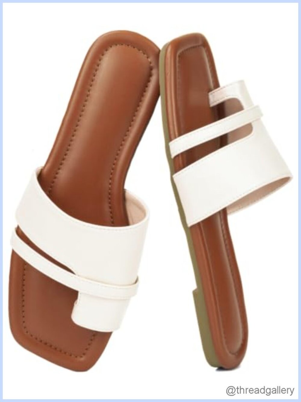 Womens Flat Slide Sandals Square Toe Ring Slippers Comfortable Slip On